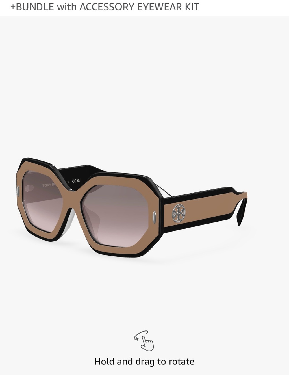 Tory Burch Beige and Black Geometric Oversized Sunglasses